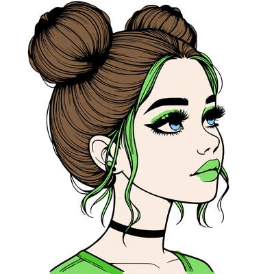 realistic girl with buns on the top of her head