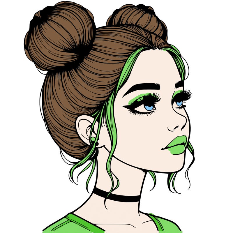 realistic girl with buns on the top of her head