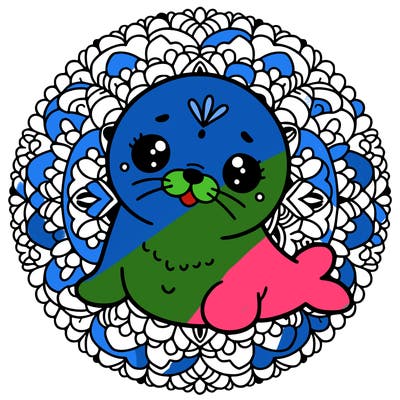 a cute baby seal mandala
