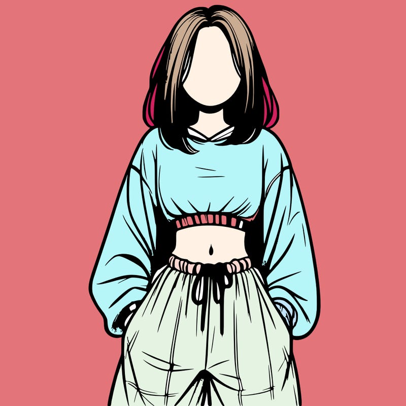 realistic girl faceless with baggy pants and a crop top