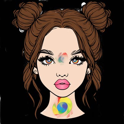 realistic girl with two buns in hair and lips