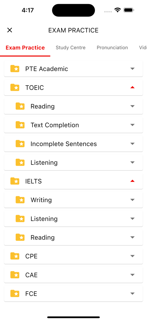 English Grammar - 6mins - 英語文法アプリのIELTS、TOEIC、PTEアカデミックテストのモジュールを表示する試験練習画面
