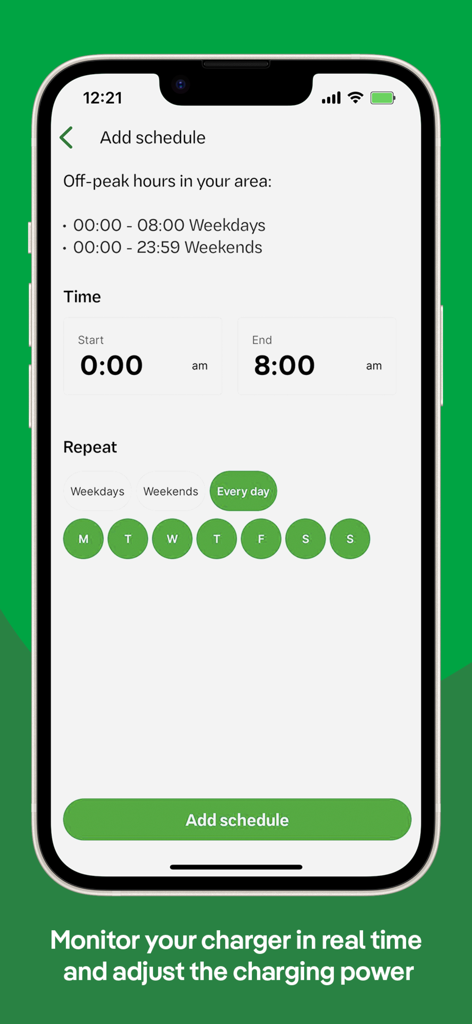 Smart Mobility Iberdrola - Interfaz de la aplicación Smart Mobility Iberdrola para programar sesiones de carga de vehículos eléctricos durante las horas de menor demanda