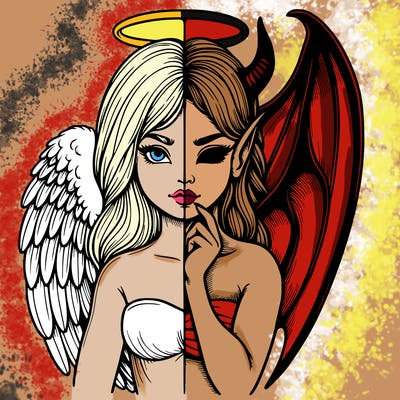 realistic angel half demon