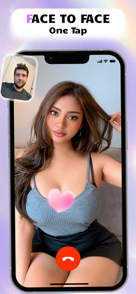 Pink - Live Chat & Video Call - Pink App-Oberfläche, die einen Face-to-Face-Videoanruf zwischen zwei Benutzern zeigt