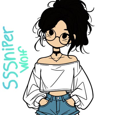 girl with a messy ponytail glasses a baggy crop top and jean shorts