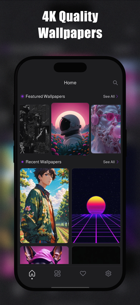 Hipster Wallpapers app interface displaying 4K quality aesthetic backgrounds on an iPhone screen