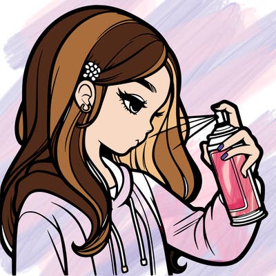 a realistic girl spray painting