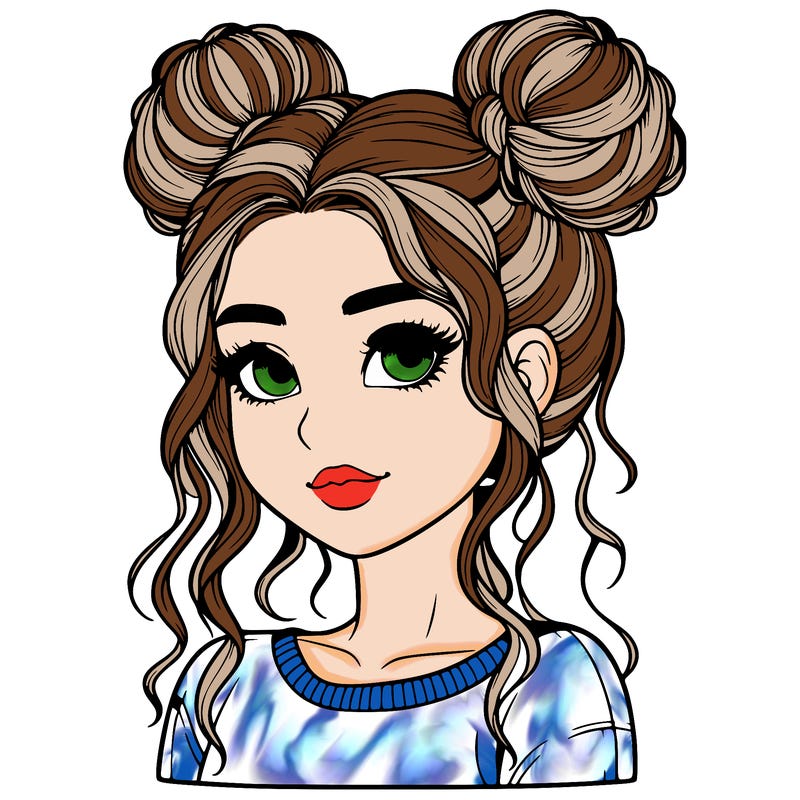 realistic girl with two buns in her hair