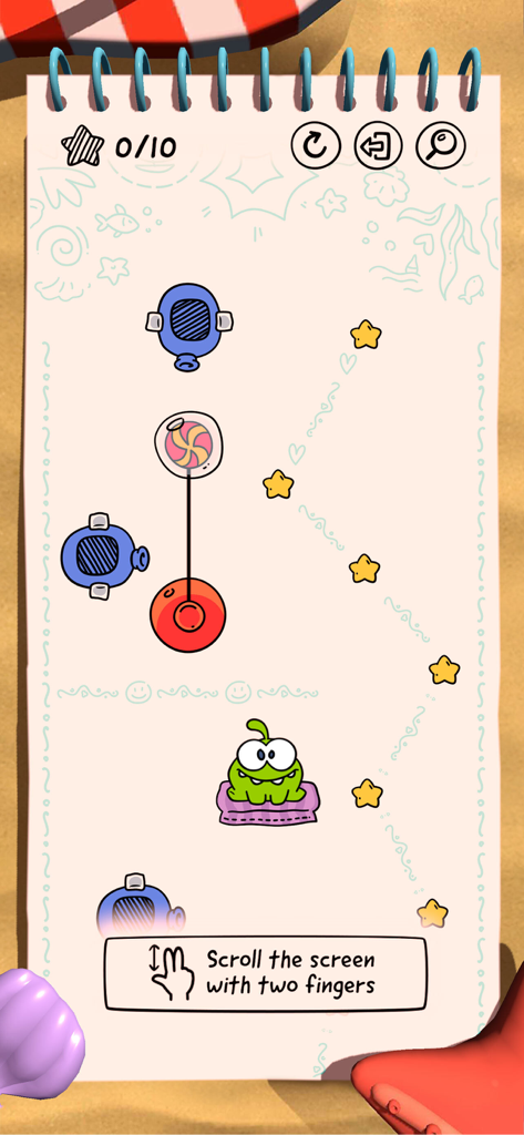 Cut the Rope Daily - A hand-drawn physics puzzle level in Cut the Rope Daily featuring the character Om Nom