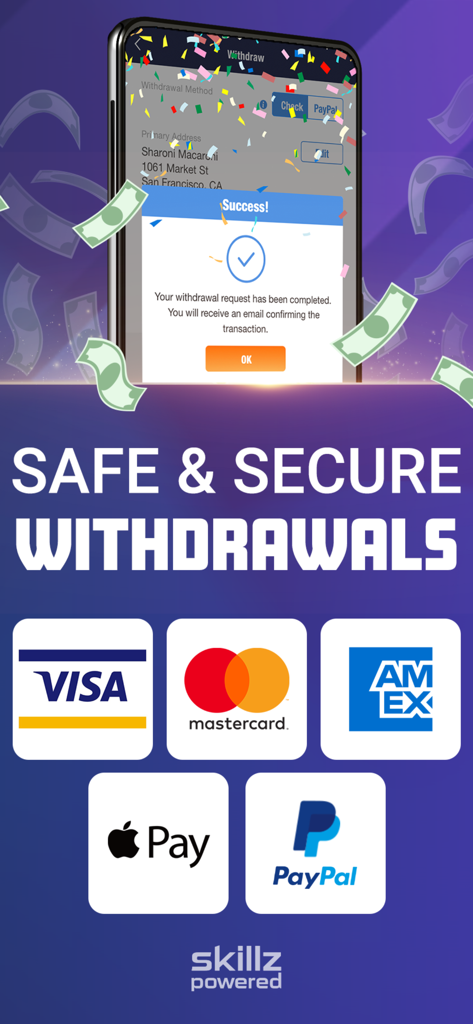 Solitaire Nano - Mobile screen for Solitaire Nano showing safe and secure withdrawal methods including Visa, Mastercard, American Express, Apple Pay, and PayPal.