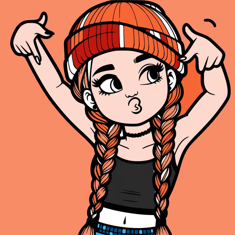 realistic teenage girl with braids and a beanie and crop top doing 🫶🏼