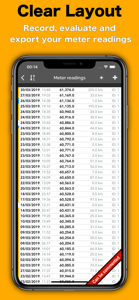 A list of meter readings in the Energy Tracker app showing dates and values in a clear layout.