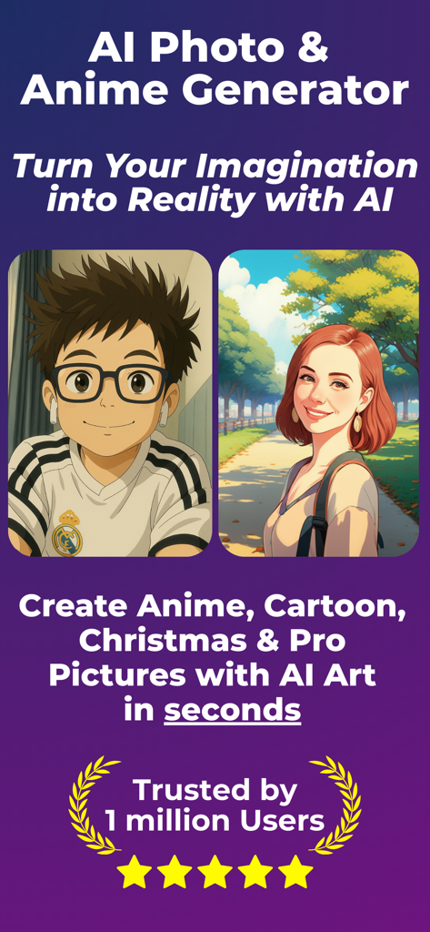 Pict: AI Photo Editor & Filter - AI photo and anime generator app interface with cartoon profile pictures