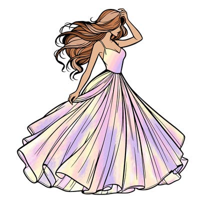 realistic woman with dress flowing in the wind