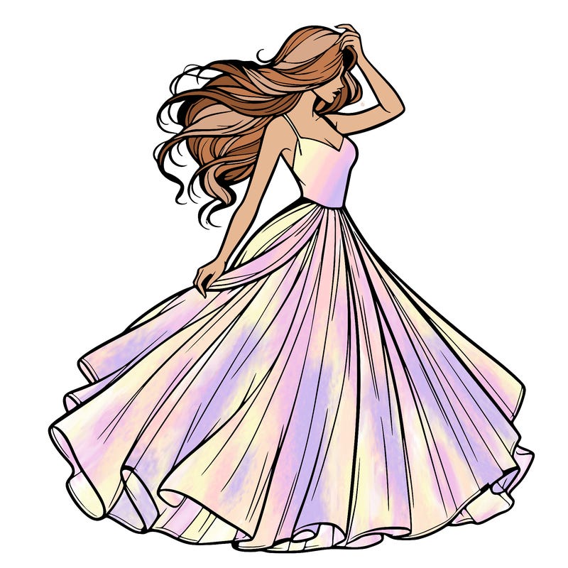 realistic woman with dress flowing in the wind