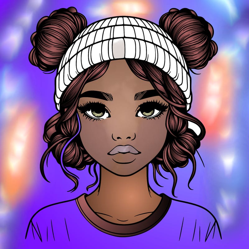 realistic girl with buns in her hair with a beanie on