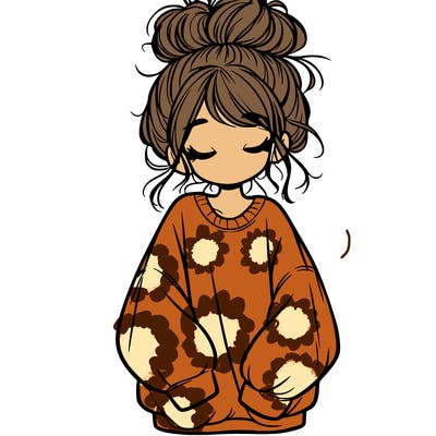 girl with baggy sweatshirt and messy bun