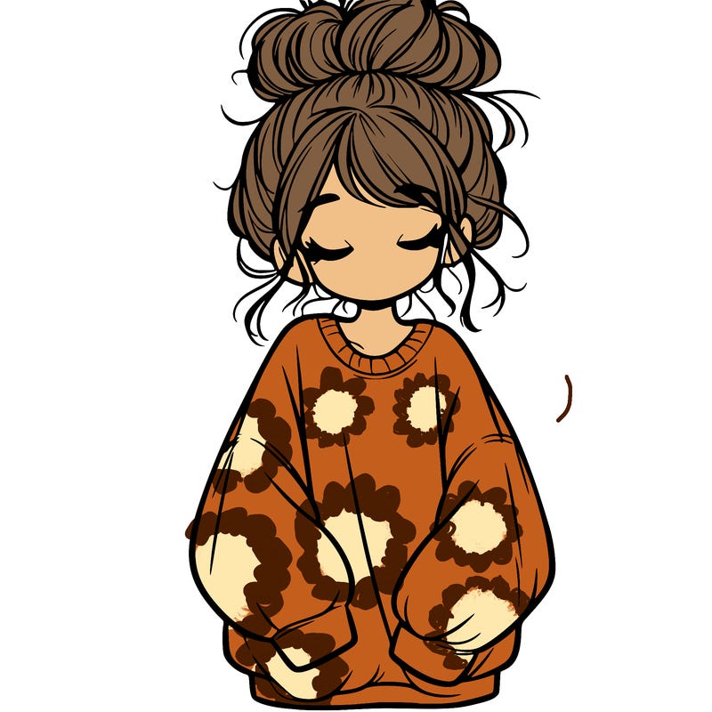 girl with baggy sweatshirt and messy bun