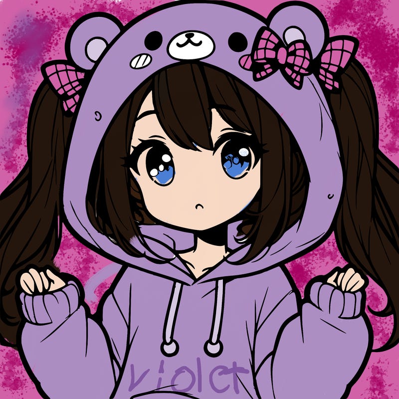cute anime girl with ponytails and a cute bear hoodie