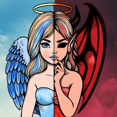 realistic angel half demon