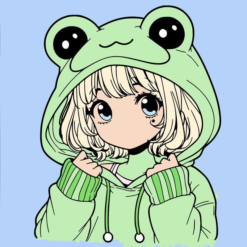 a cute teenage girl wearing a frog hoodie