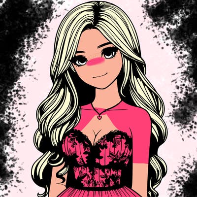 realistic girl with long hair and pretty prom dress