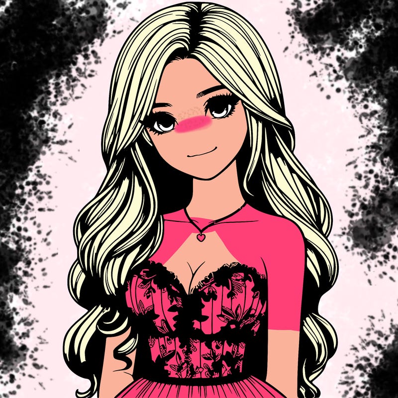 realistic girl with long hair and pretty prom dress