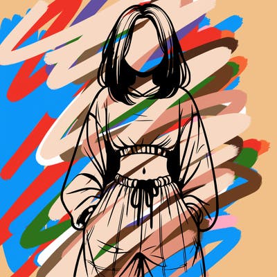 realistic girl faceless with baggy pants and a crop top