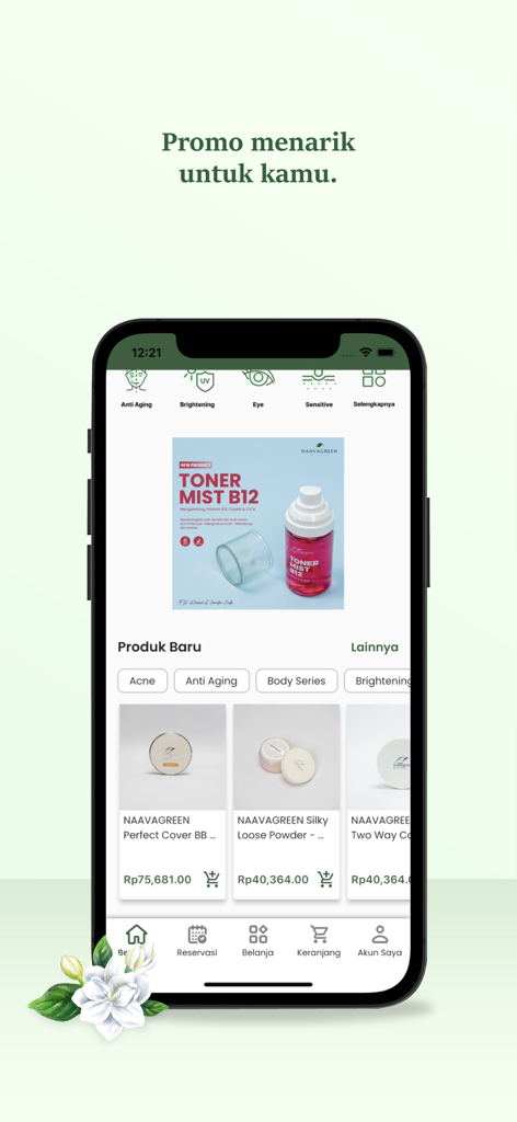 Naavagreen Natural Skincare - Naavagreen app interface showing promotional banners and new skincare products