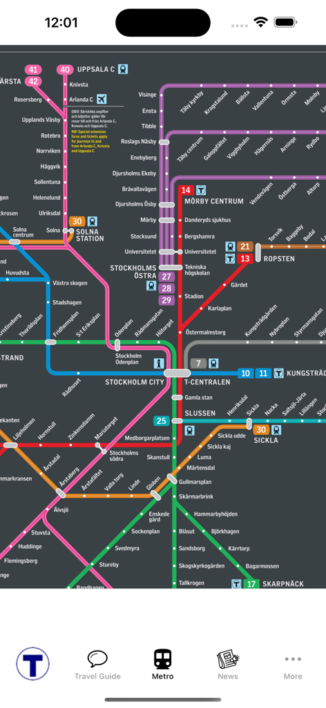Stockholm Subway Map - Detailed Stockholm metro map showing transit lines and stations