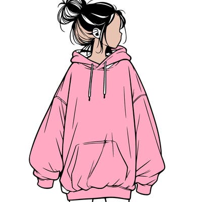 realistic girl with a oversized sweatshirt on and a bun