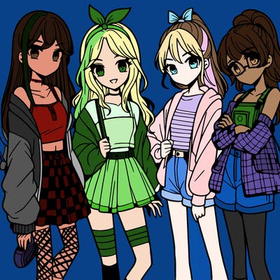 teen manga girls group of 4