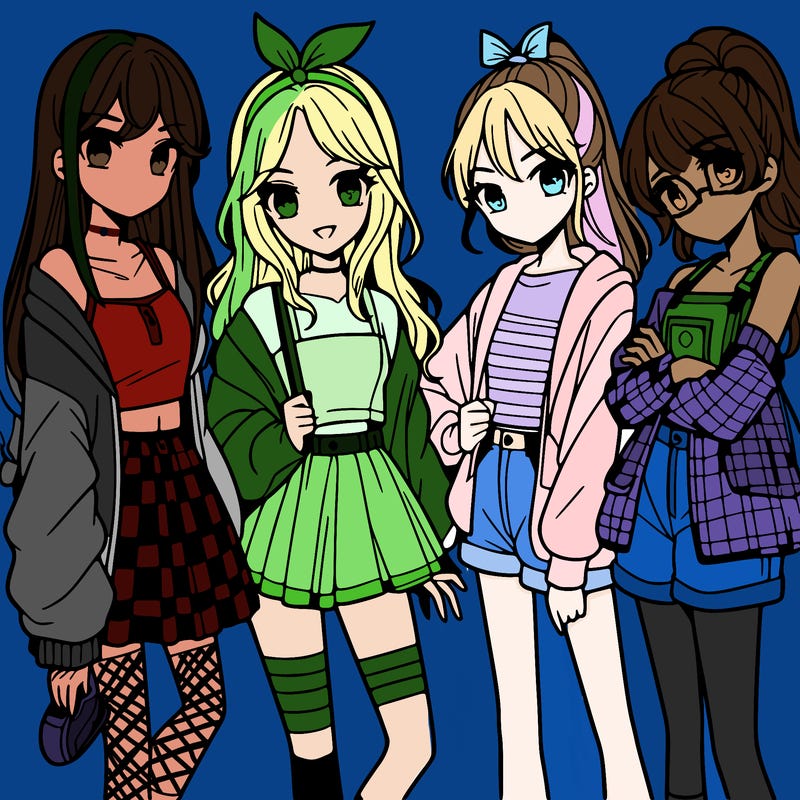 teen manga girls group of 4