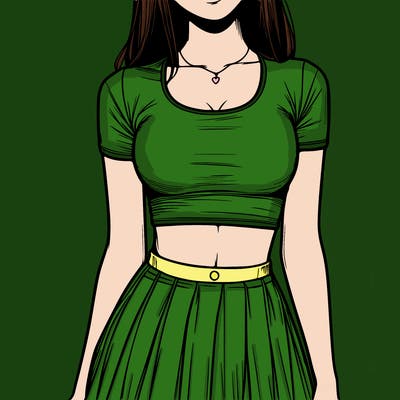 realistic girl wearing crop top and skirt