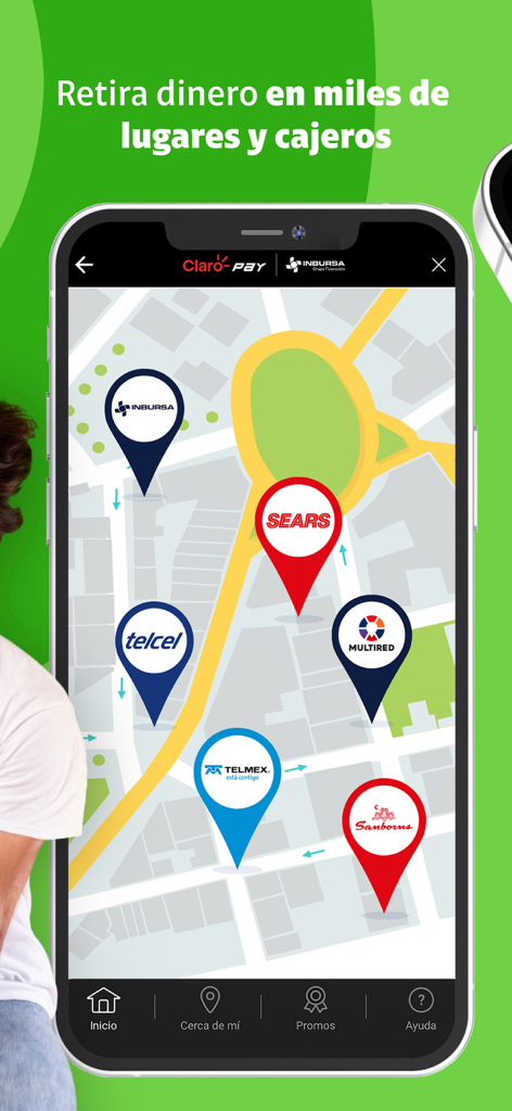 Claro Pay - Map of cash withdrawal locations in the Claro Pay mobile app