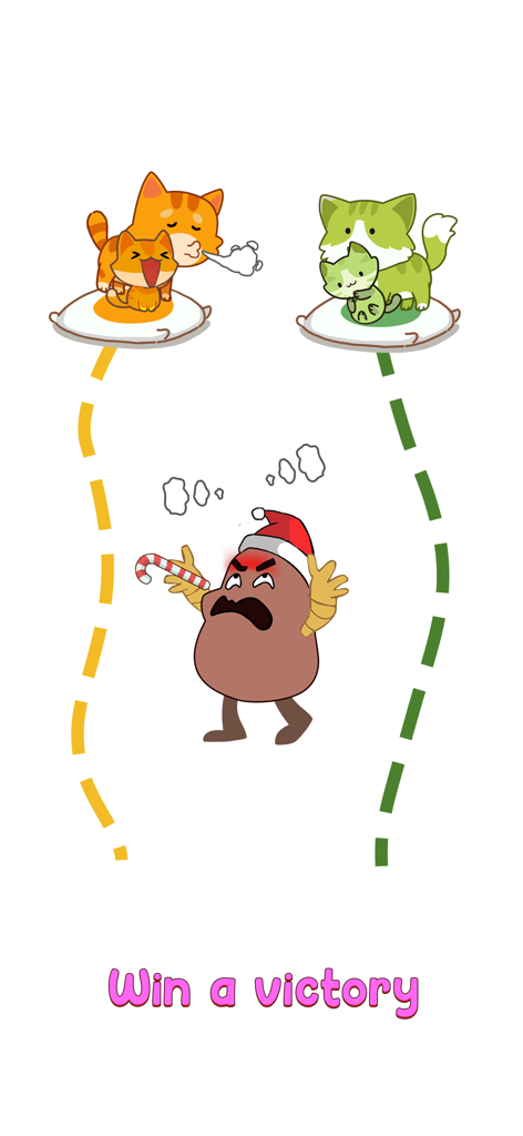 Cat Puzzle: Draw to Kitten - A screenshot of Cat Puzzle Draw to Kitten showing cats reunited with kittens on pillows after completing a level