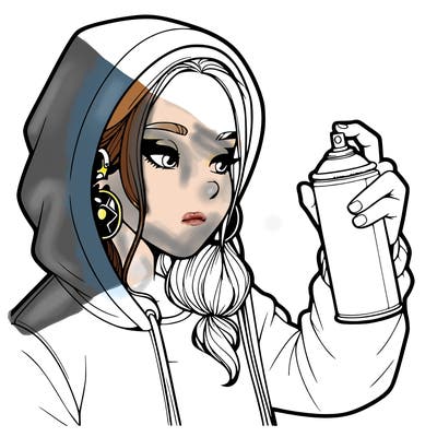 a realistic girl, spray painting