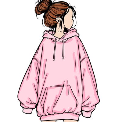 realistic girl with a oversized sweatshirt on and a bun