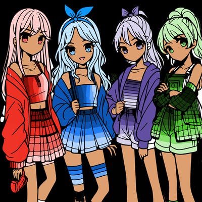 teen manga girls group of 4