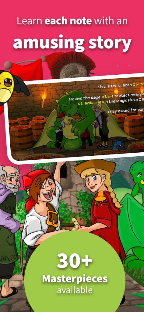 Learn recorder: Flute Master - Blockflötennoten durch eine amüsante Geschichte mit Charakteren und einem Drachen lernen