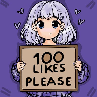 a girl holding a sign saying 100 likes please
