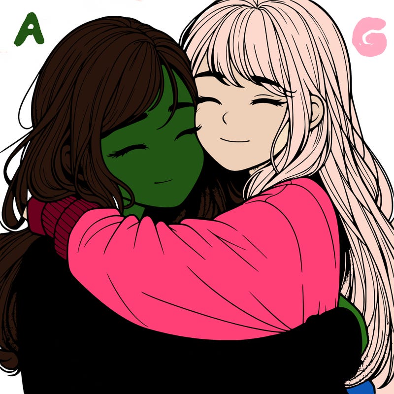 realistic two girls hugging