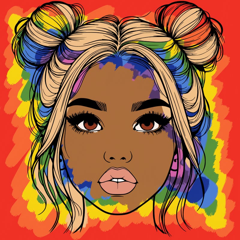 realistic girl with two buns on her hair and lips