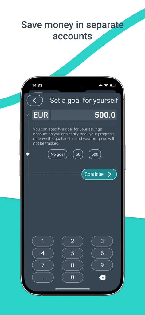 Interface d'application mobile montrant l'écran de définition d'objectif d'épargne pour l'application bancaire myTU.