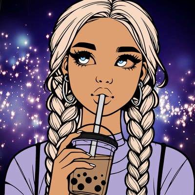 realistic girl with braided hair drinking boba