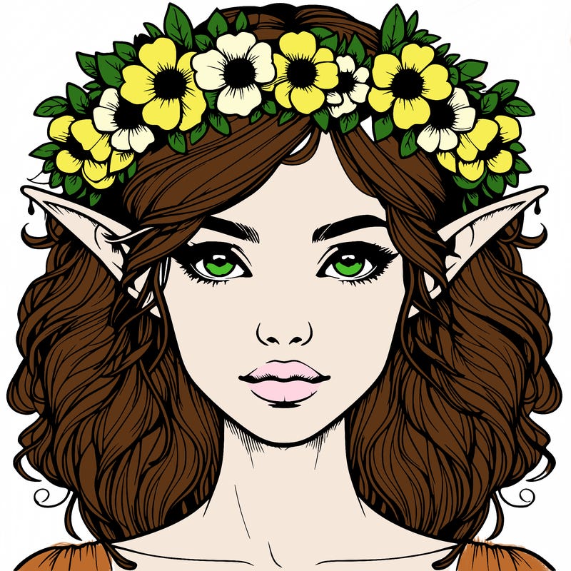 realistic female elf with flower crown