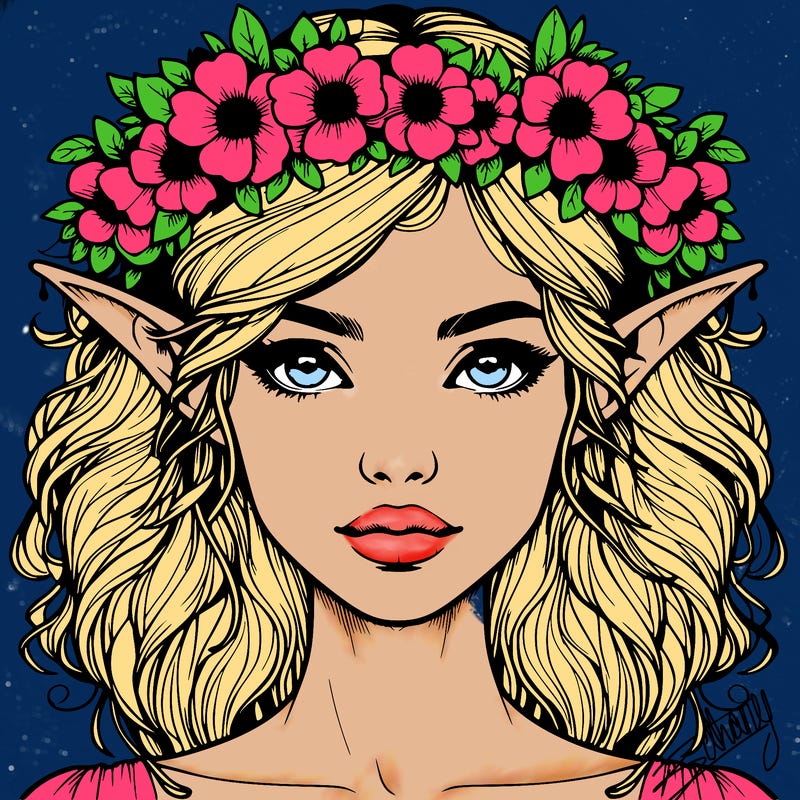 realistic female elf with flower crown