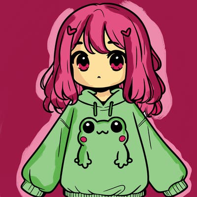 girl wearing frogging sweatshirt