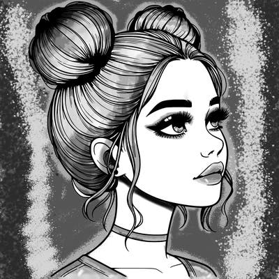 realistic girl with buns on the top of her head